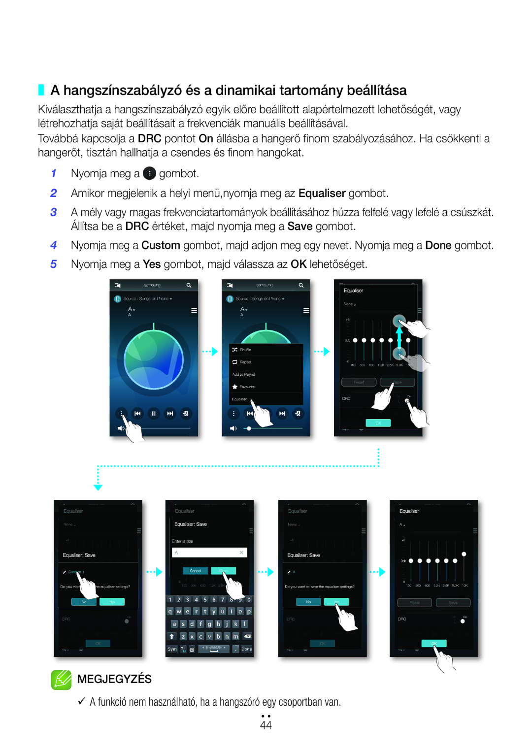 Samsung WAM551/XN, WAM351/EN, WAM551/EN, WAM751/EN, WAM550/EN, WAM350/EN Hangszínszabályzó és a dinamikai tartomány beállítása 