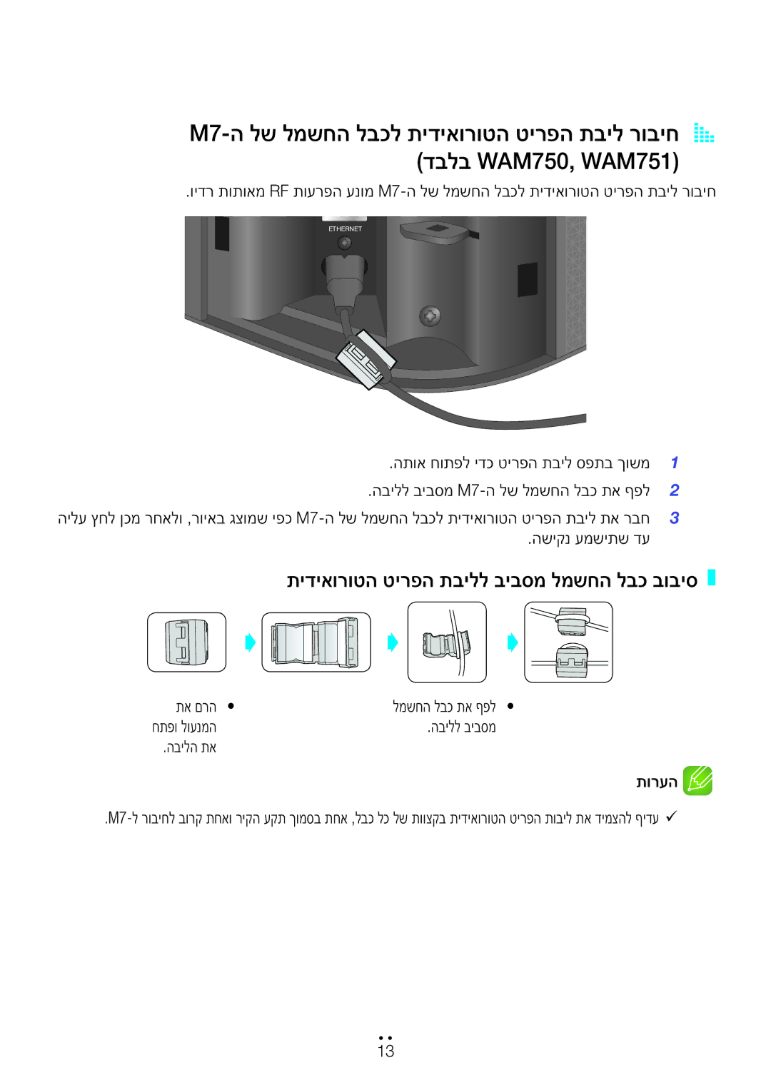 Samsung WAM751/SQ תידיאורוטה טירפה תבילל ביבסמ למשחה לבכ בוביס, השיקנ עמשיתש דע, תא םרה למשחה לבכ תא ףפל, הבילל ביבסמ 