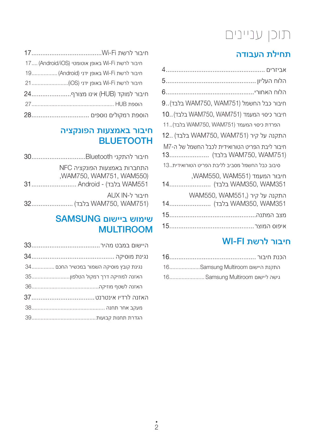 Samsung WAM550/SQ, WAM551/SQ, WAM751/SQ, WAM750/SQ manual םיניינע ןכות 