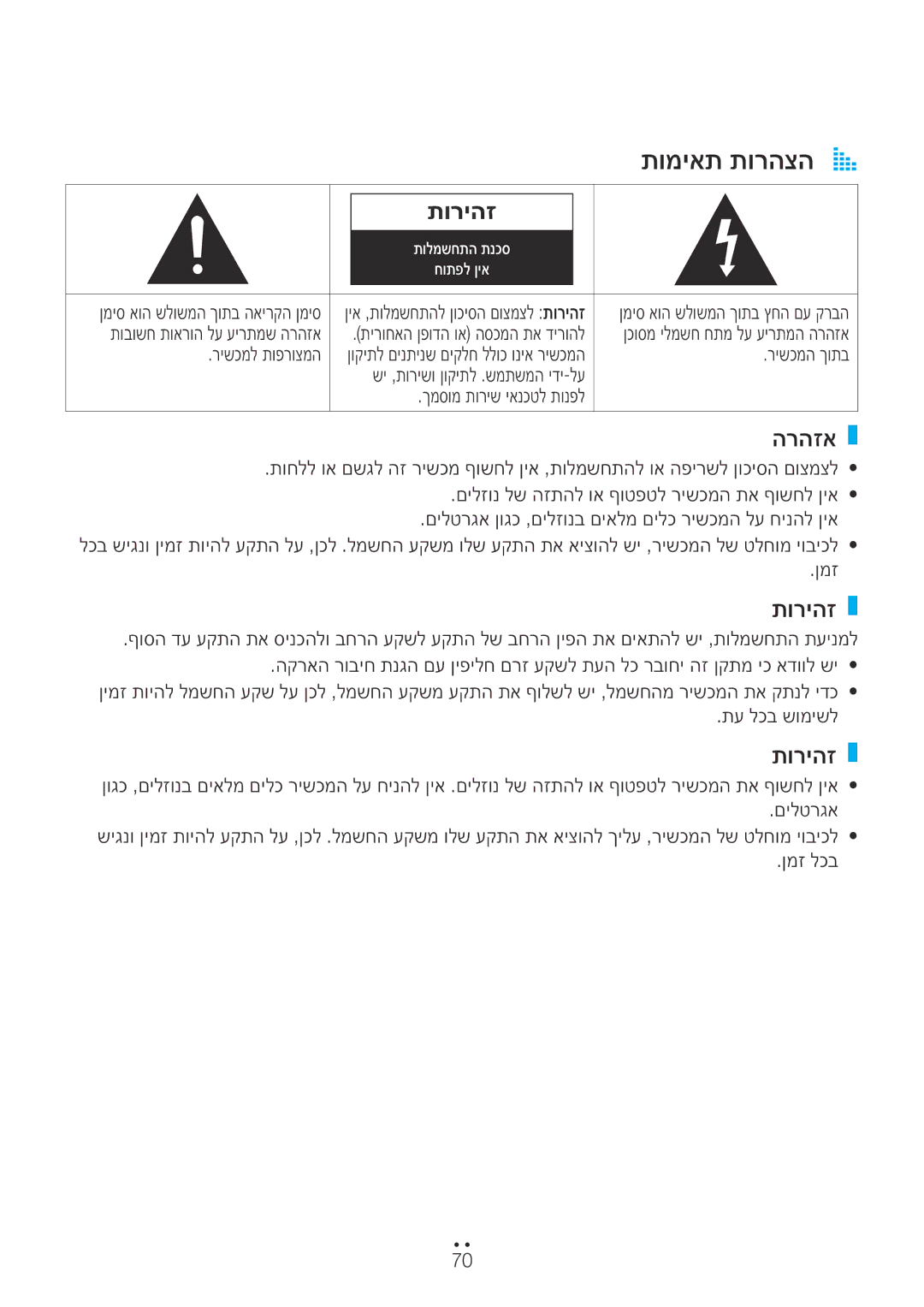 Samsung WAM550/SQ, WAM551/SQ, WAM751/SQ, WAM750/SQ manual תומיאת תורהצה a a, הרהזא, תוריהז 