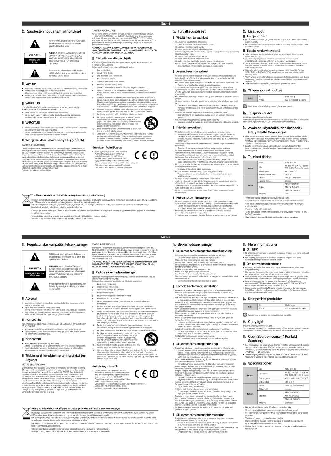 Samsung WAM550/XE AA Säädösten noudattamisilmoitukset, AA Turvallisuusohjeet, AA Lisätiedot, AA Yhteensopivat tuotteet 