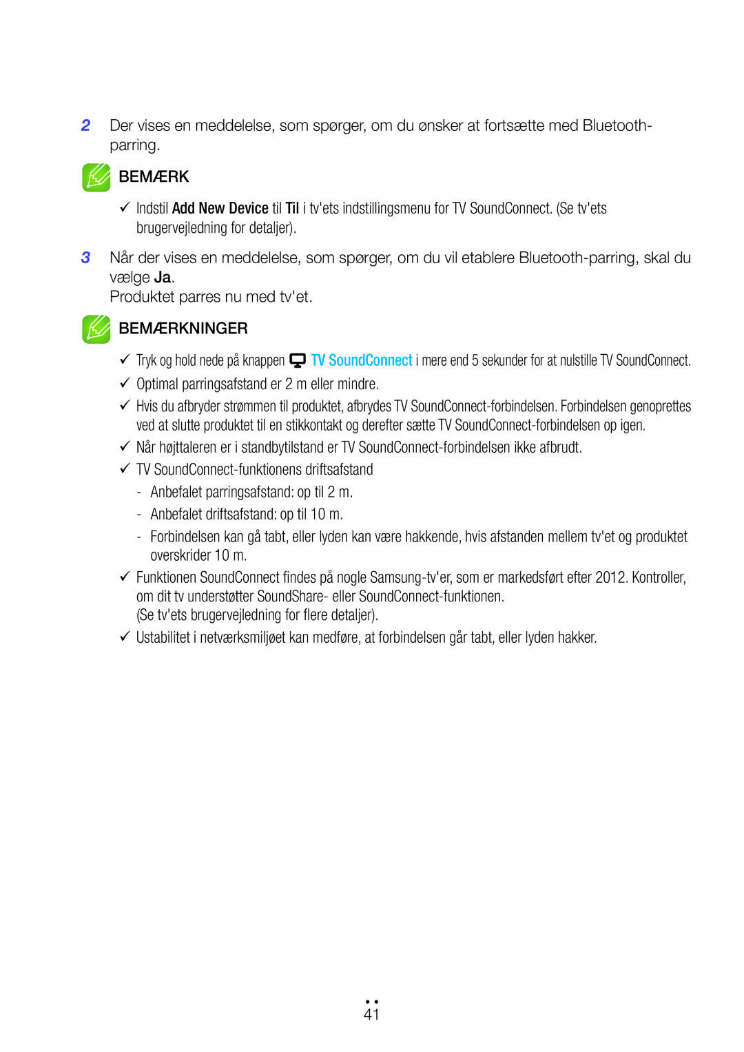 Samsung WAM551/XE, WAM551/XN, WAM751/XE, WAM550/XE, WAM551/XU, WAM351/XE, WAM350/XE, WAM750/XE manual Bemærk 