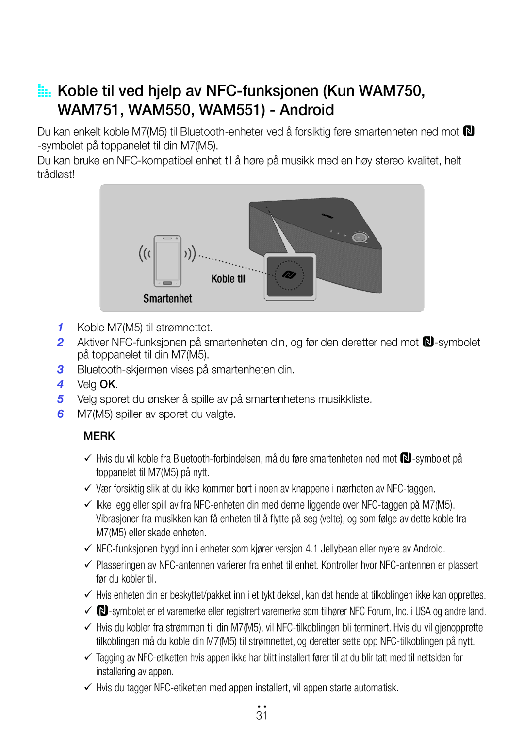 Samsung WAM750/XE, WAM551/XN, WAM551/XE, WAM751/XE, WAM550/XE, WAM551/XU, WAM351/XE, WAM350/XE manual Toppanelet til M7M5 på nytt 