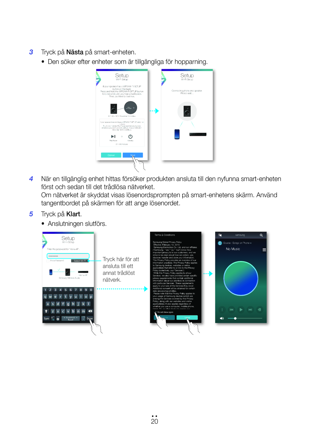 Samsung WAM551/XU, WAM551/XN, WAM551/XE, WAM751/XE, WAM550/XE manual Tryck här för att ansluta till ett annat trådlöst nätverk 