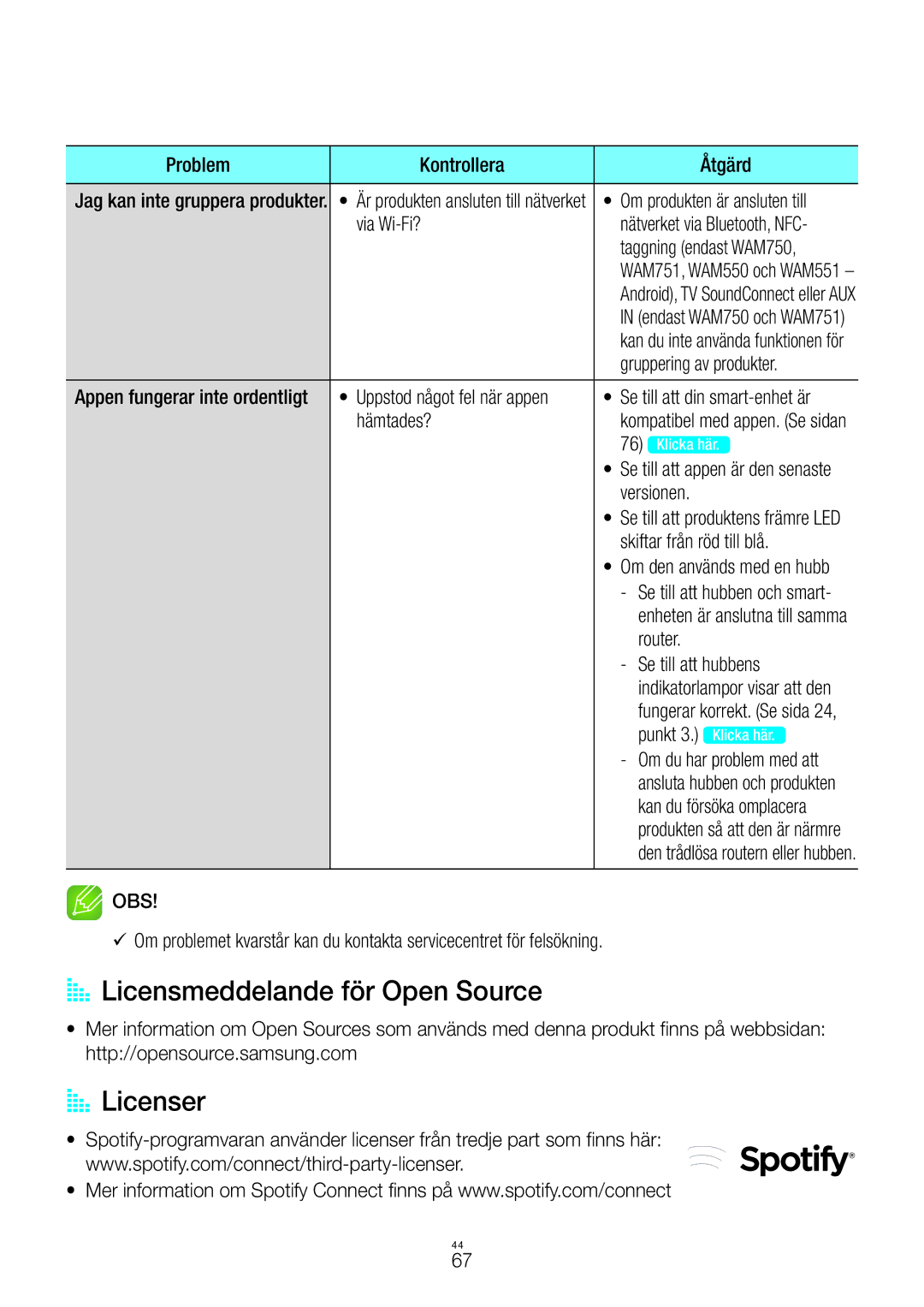 Samsung WAM550/XE, WAM551/XN, WAM551/XE, WAM751/XE, WAM551/XU, WAM351/XE manual AA Licensmeddelande för Open Source, AA Licenser 