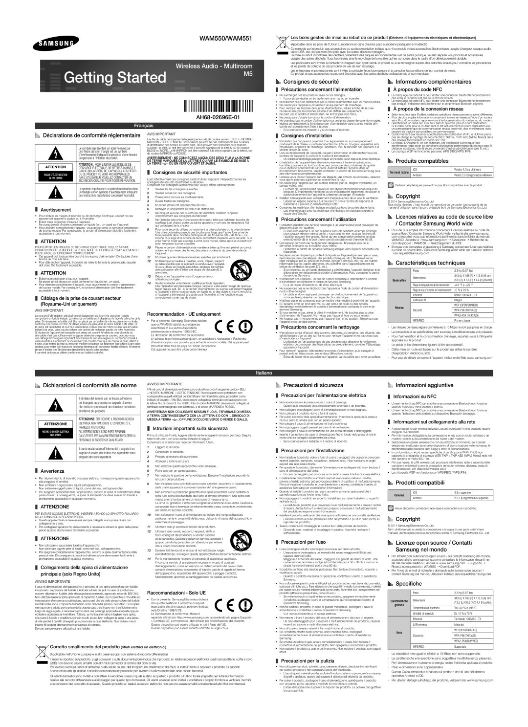 Samsung WAM550/ZF manual WAM550/WAM551, AH68-02696E-01, AA Consignes de sécurité AA Informations complémentaires 