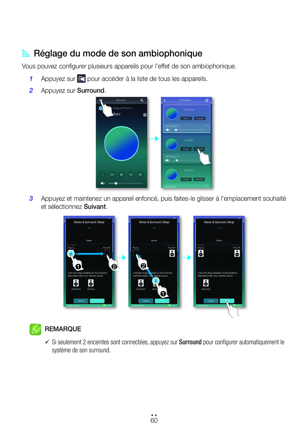 Samsung WAM551/ZF, WAM751/ZF, WAM750/ZF, WAM351/ZF, WAM550/ZF, WAM350/ZF manual AA Réglage du mode de son ambiophonique 