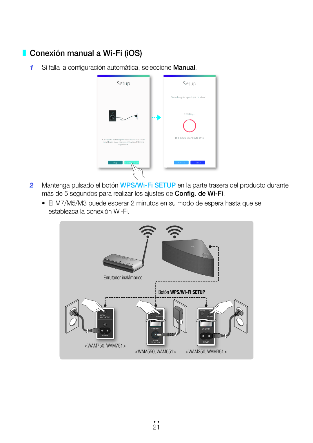 Samsung WAM351/ZF, WAM551/ZF, WAM751/ZF, WAM750/ZF, WAM550/ZF, WAM350/ZF Conexión manual a Wi-Fi iOS 