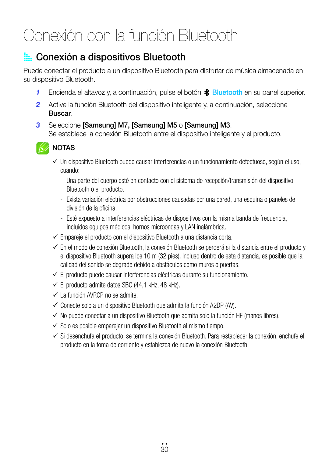 Samsung WAM551/ZF, WAM751/ZF, WAM750/ZF, WAM351/ZF Conexión con la función Bluetooth, AA Conexión a dispositivos Bluetooth 