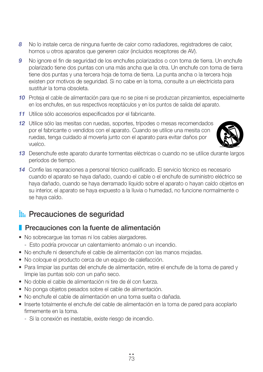 Samsung WAM751/ZF, WAM551/ZF, WAM750/ZF, WAM351/ZF AA Precauciones de seguridad, Precauciones con la fuente de alimentación 