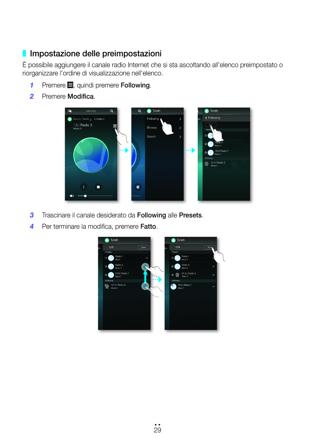 Samsung WAM7500/ZF, WAM6500/ZF manual Impostazione delle preimpostazioni 