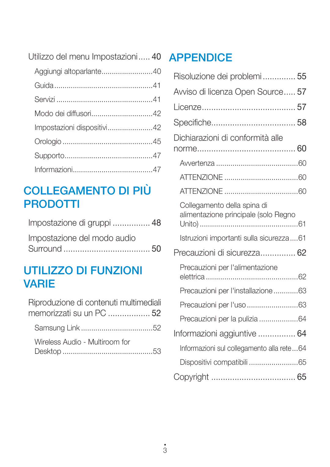 Samsung WAM7500/ZF, WAM6500/ZF manual Impostazione del modo audio, Dichiarazioni di conformità alle 