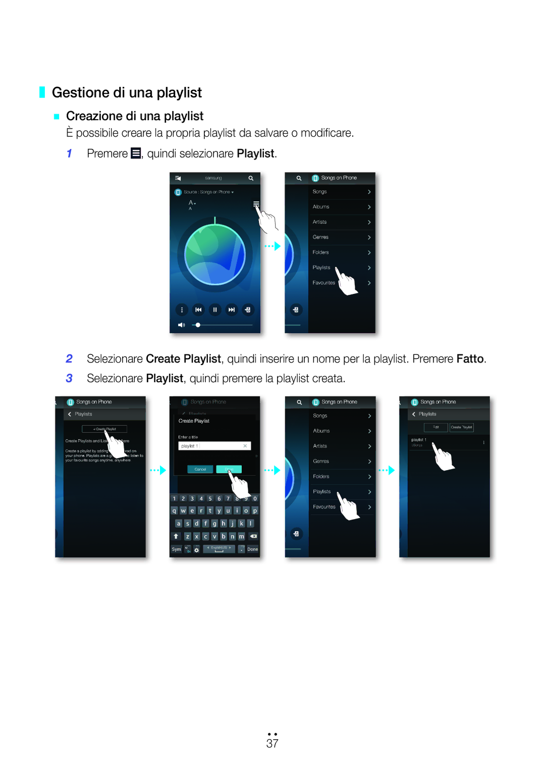 Samsung WAM7500/ZF, WAM6500/ZF manual Gestione di una playlist, `` Creazione di una playlist 