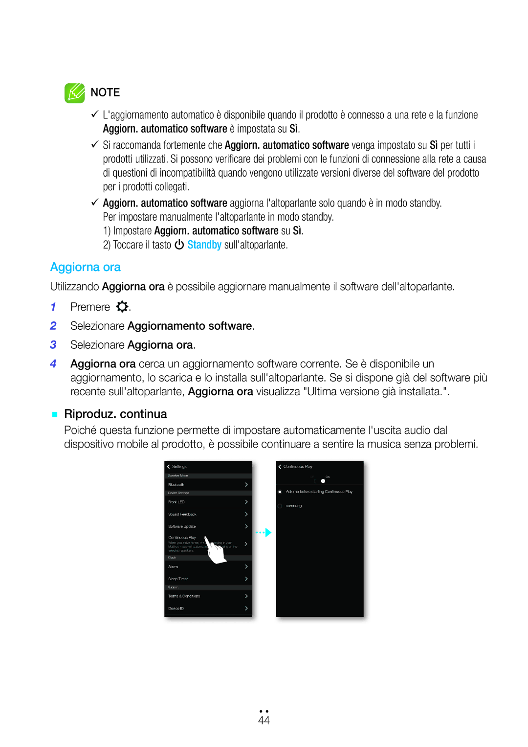 Samsung WAM6500/ZF, WAM7500/ZF manual Aggiorna ora, `` Riproduz. continua 