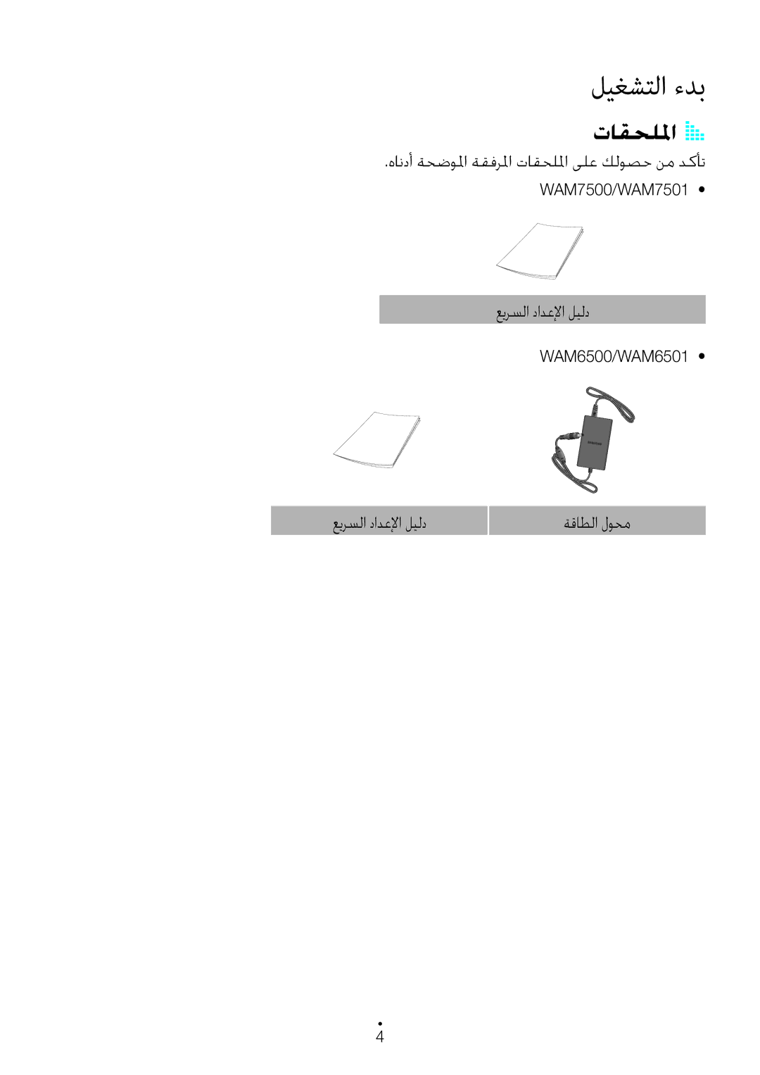 Samsung WAM6500/ZN, WAM6501/ZN, WAM7501/ZN, WAM7500/ZN manual ليغشتلا ءدب, تاقحللماA a 