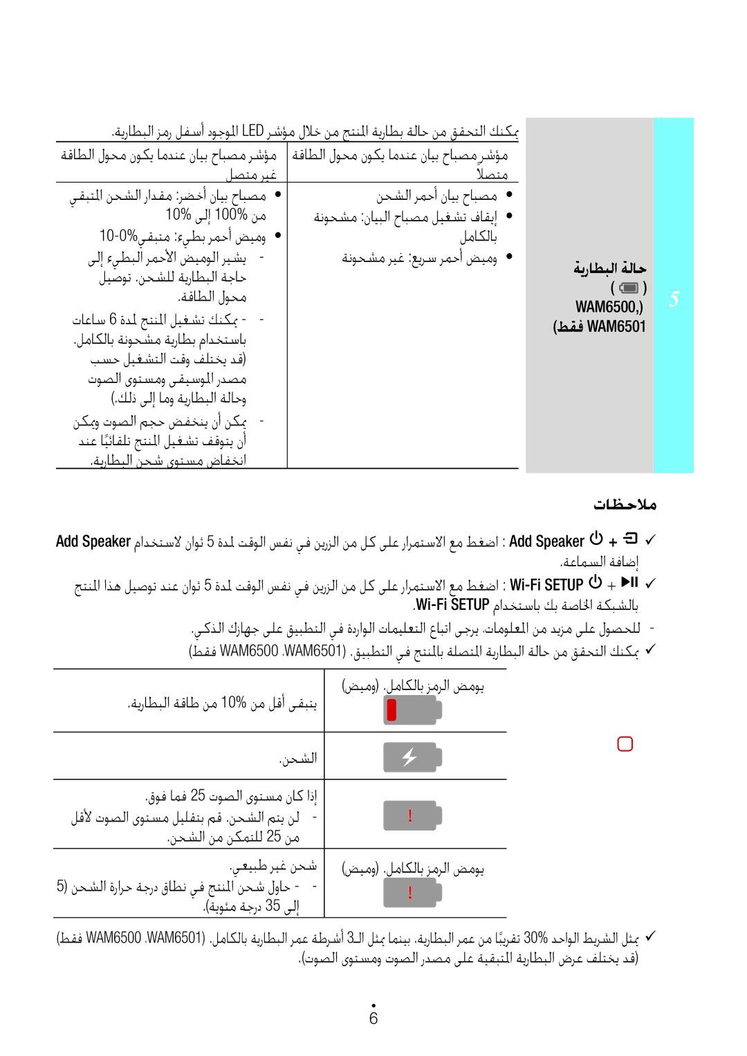 Samsung WAM7501/ZN ققحتلا كنكيم, لصتم ريغ ًلاصتم يقبتلما نحشلا رادقم رضخأ, ةيراطبلا نحش ىوتسم ضافخنا تاظحلام, تقولا سفن 