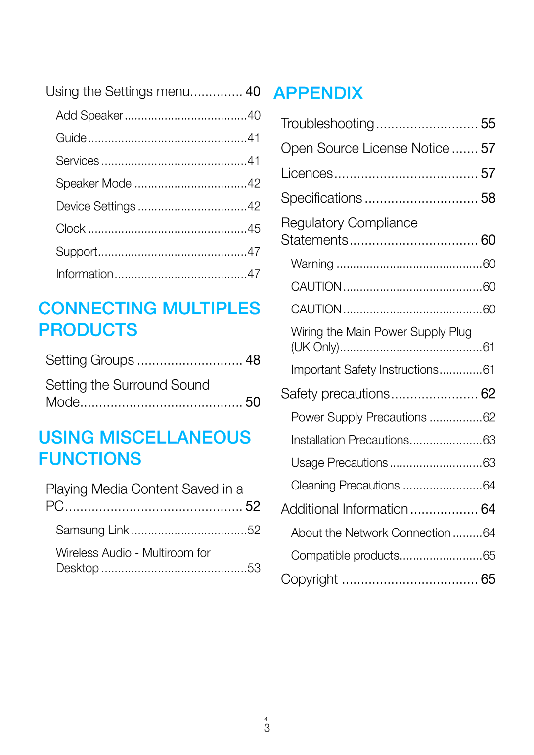 Samsung WAM7500/ZN, WAM6500/ZN, WAM6501/ZN, WAM7501/ZN manual Setting the Surround Sound, Regulatory Compliance 