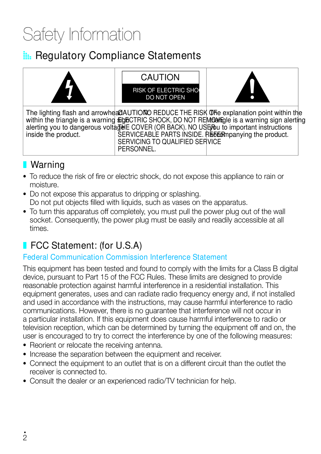 Samsung WAM750 user manual AA Regulatory Compliance Statements, FCC Statement for U.S.A 