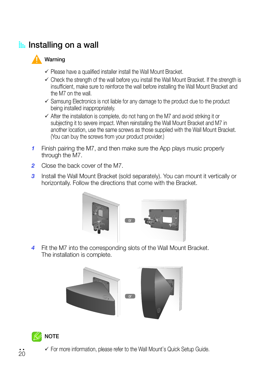 Samsung WAM750 user manual AA Installing on a wall 