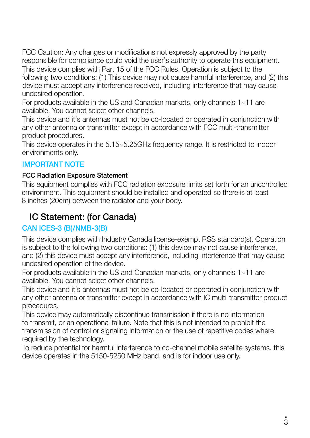 Samsung WAM750 user manual IC Statement for Canada, Inches 20cm between the radiator and your body 