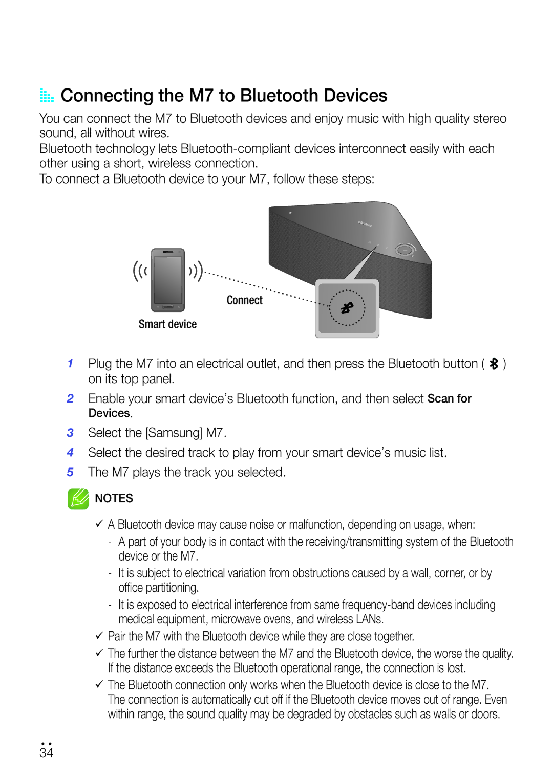 Samsung WAM750 user manual AA Connecting the M7 to Bluetooth devices, 34444 