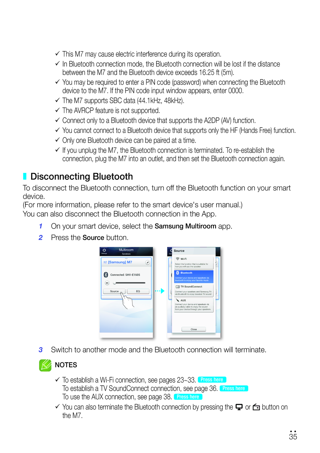 Samsung WAM750 user manual Disconnecting Bluetooth 