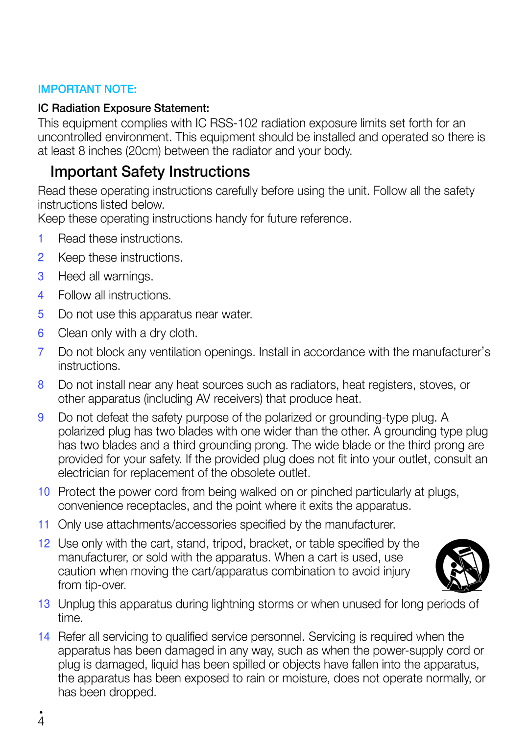 Samsung WAM750 user manual Important Safety Instructions 