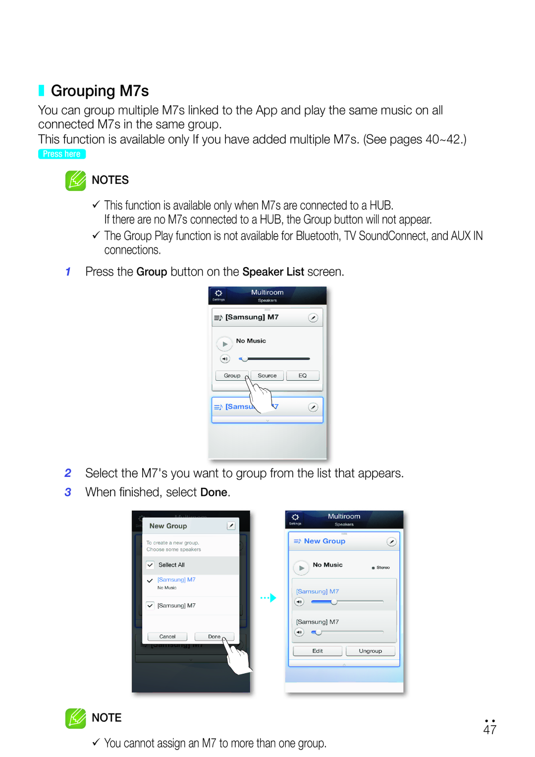 Samsung WAM750 user manual Grouping M7s 