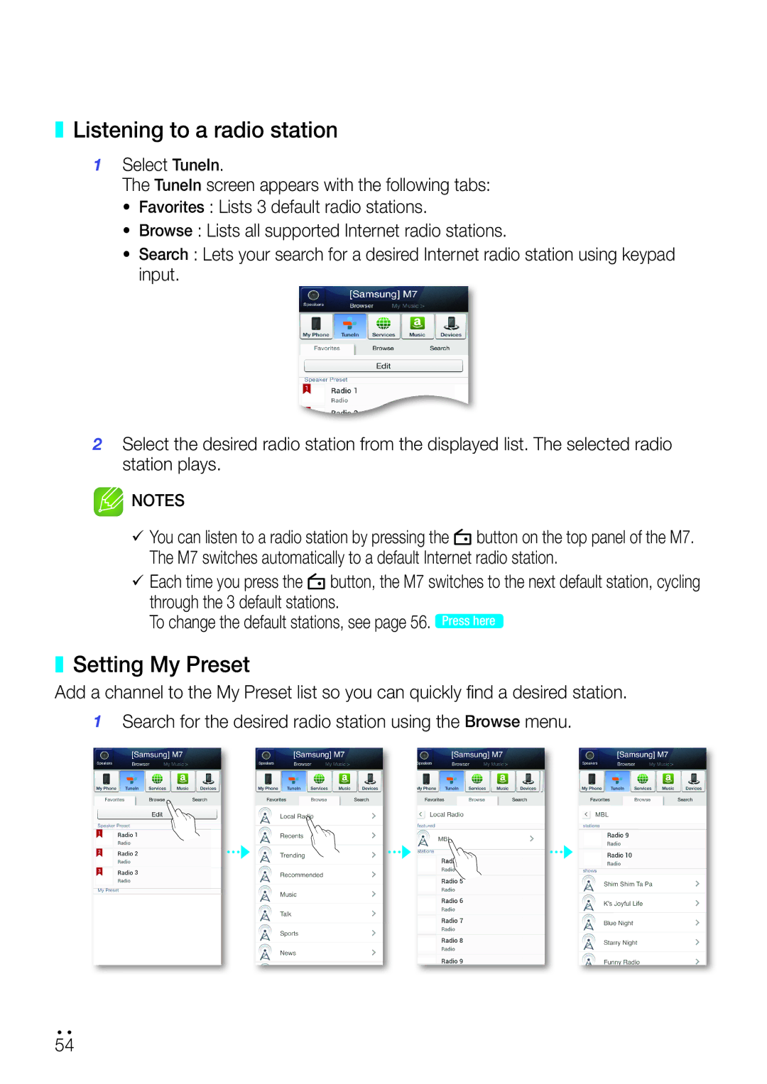 Samsung WAM750 user manual Listening to a radio station, Setting My Preset 