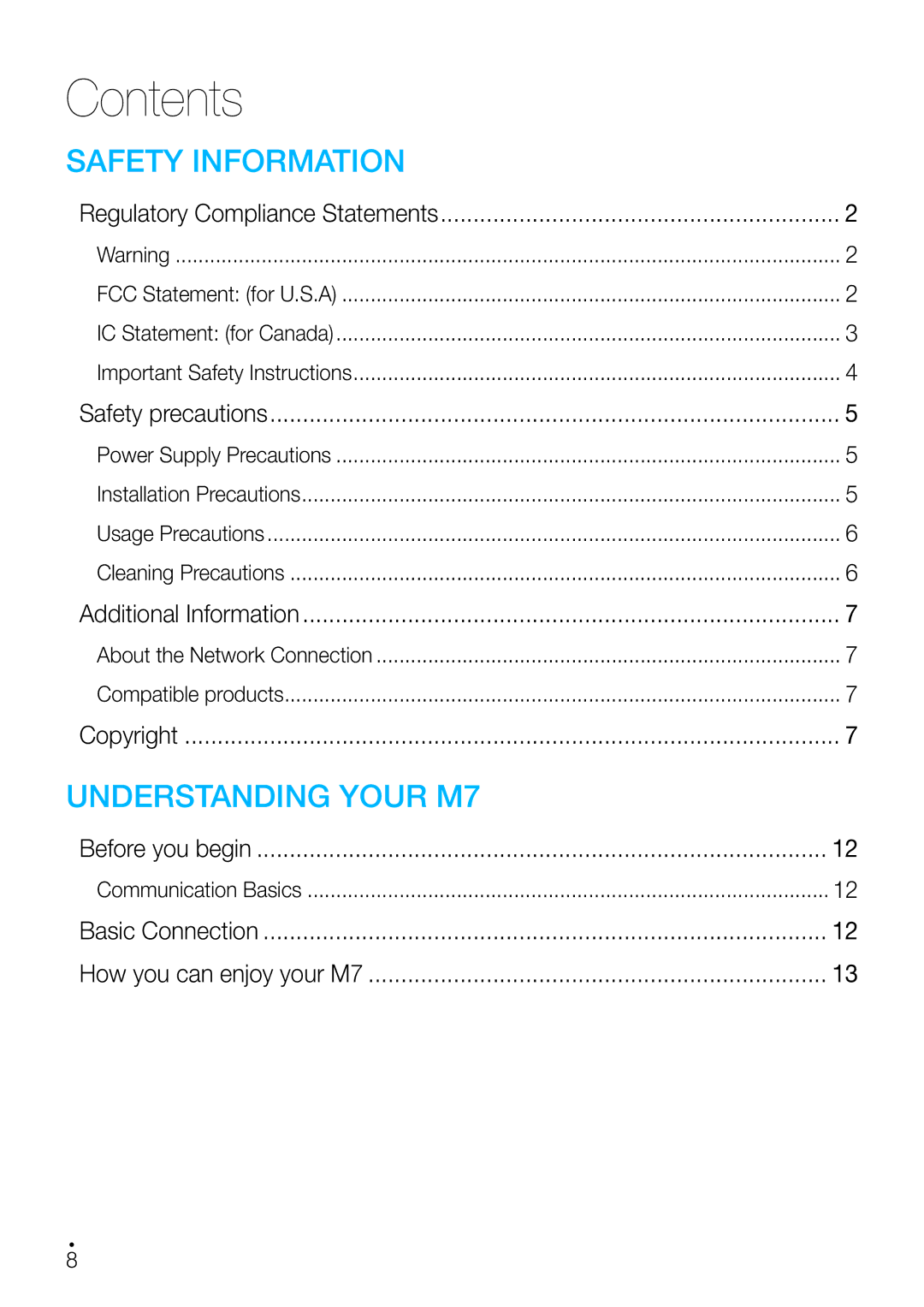 Samsung WAM750 user manual Contents 