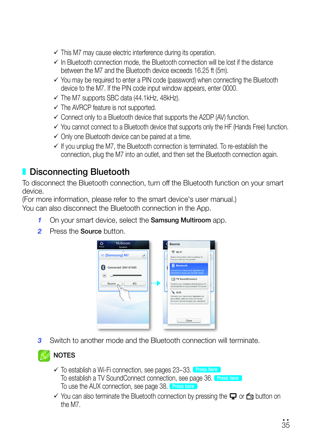 Samsung WAM750 user manual disconnecting Bluetooth 