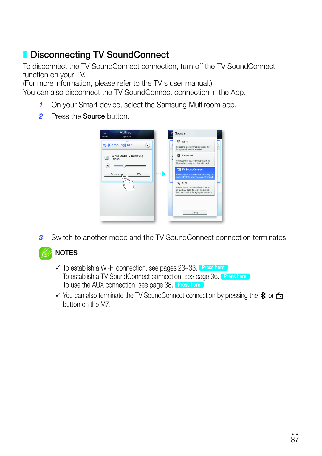 Samsung WAM750 user manual disconnecting TV SoundConnect 
