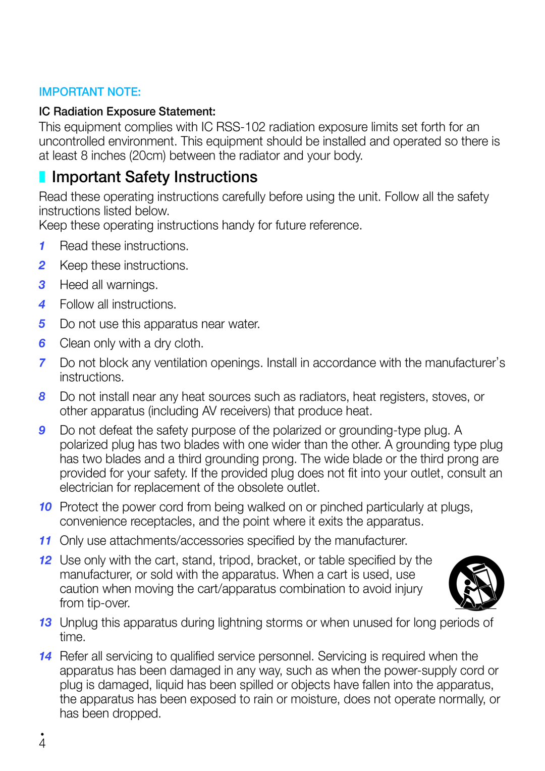 Samsung WAM750 user manual Important Safety Instructions 