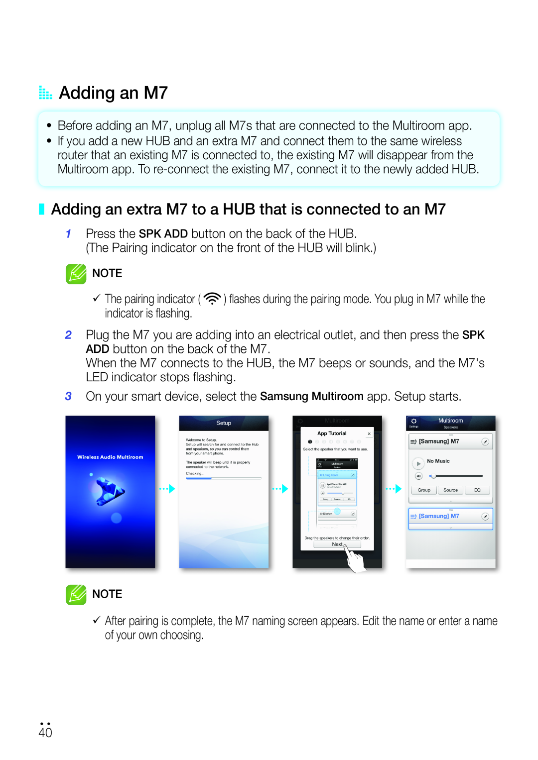 Samsung WAM750 user manual AAAdding an M7, indicator is ﬂashing 