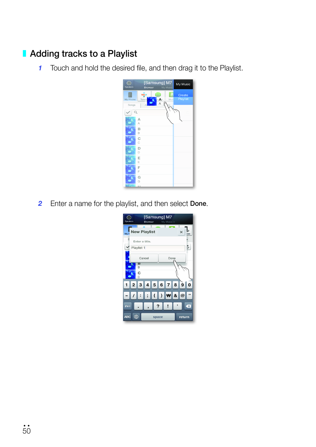 Samsung WAM750 user manual Adding tracks to a Playlist 