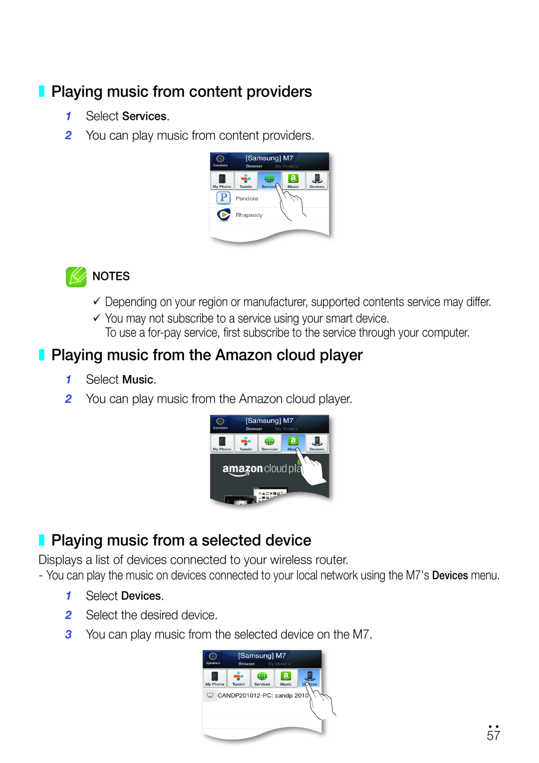 Samsung WAM750 user manual Playing music from content providers, Playing music from the Amazon cloud player 