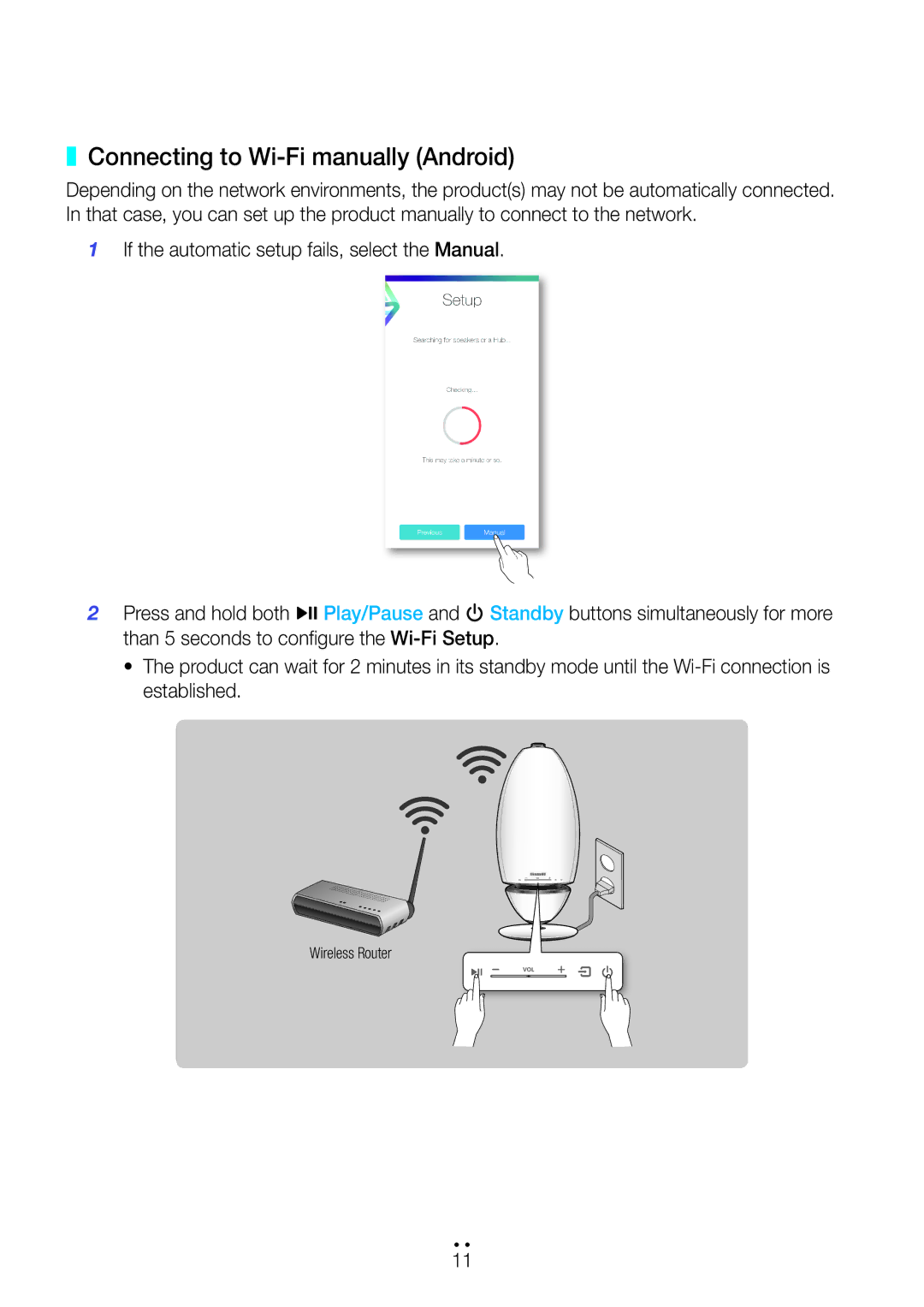 Samsung WAM7501/XE, WAM7500/EN, WAM7501/EN, WAM6501/EN, WAM6500/EN, WAM7501/ZF, WAM6500/ZF Connecting to Wi-Fi manually Android 