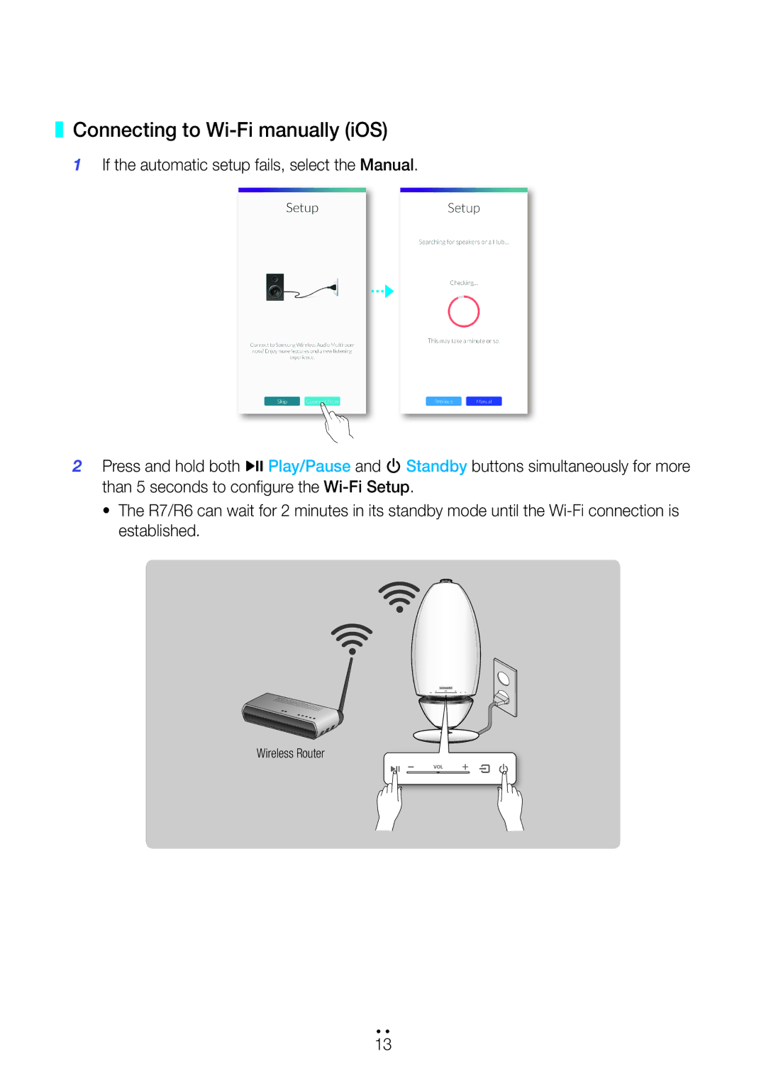 Samsung WAM6501/XE, WAM7500/EN, WAM7501/EN, WAM6501/EN, WAM6500/EN, WAM7501/ZF, WAM6500/ZF Connecting to Wi-Fi manually iOS 