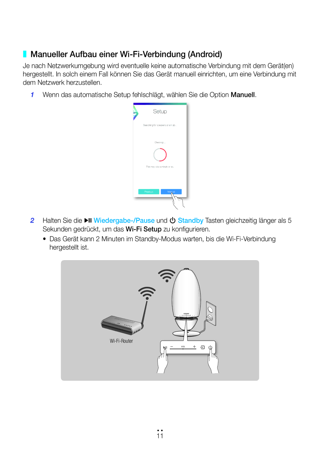 Samsung WAM6500/EN, WAM7500/EN, WAM7501/EN, WAM6501/EN manual Manueller Aufbau einer Wi-Fi-Verbindung Android 