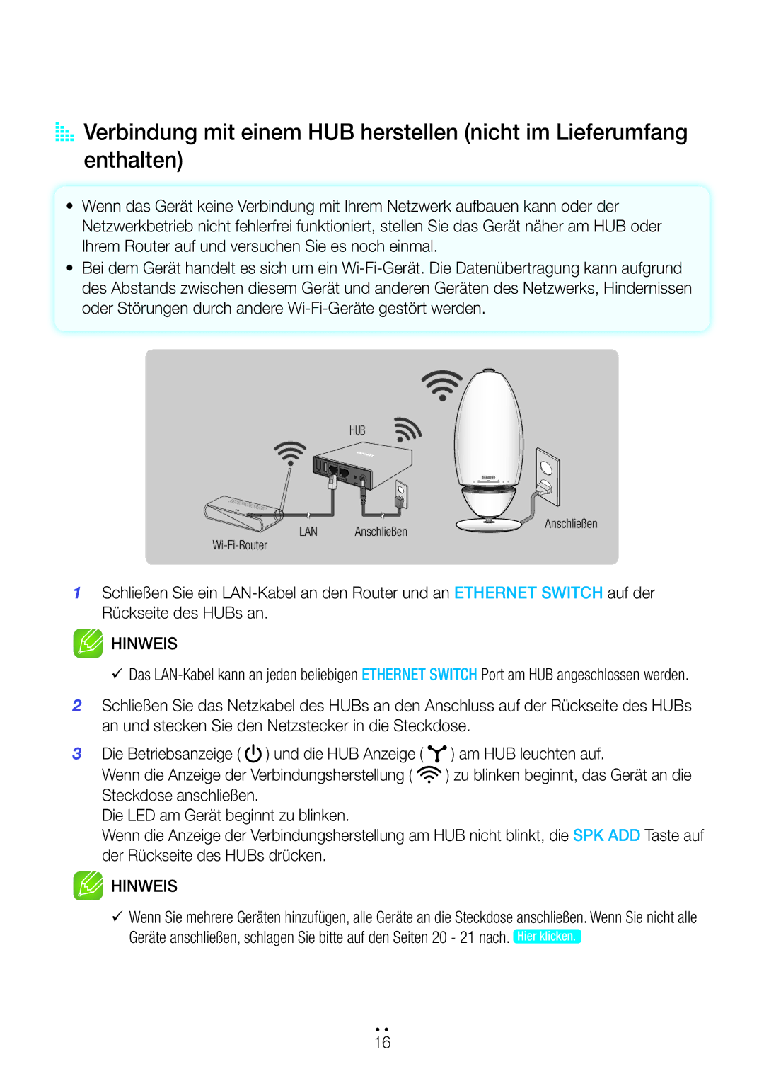 Samsung WAM7500/EN, WAM7501/EN, WAM6501/EN, WAM6500/EN manual Zu blinken beginnt, das Gerät an die 