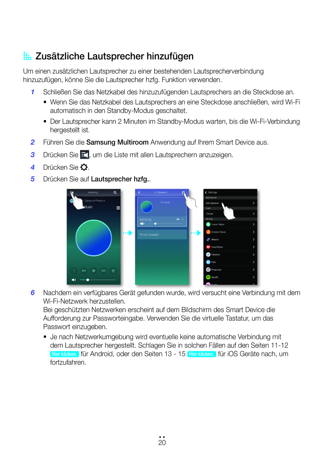 Samsung WAM7500/EN, WAM7501/EN, WAM6501/EN, WAM6500/EN manual AA Zusätzliche Lautsprecher hinzufügen 