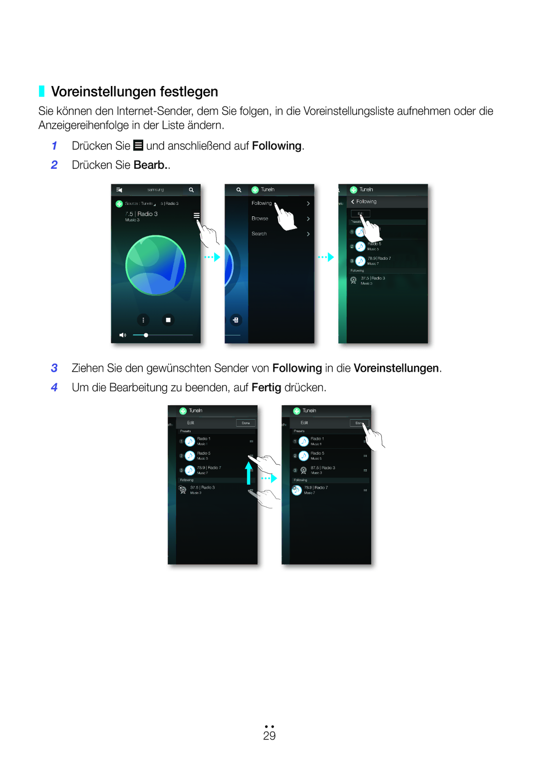 Samsung WAM7501/EN, WAM7500/EN, WAM6501/EN, WAM6500/EN manual Voreinstellungen festlegen 