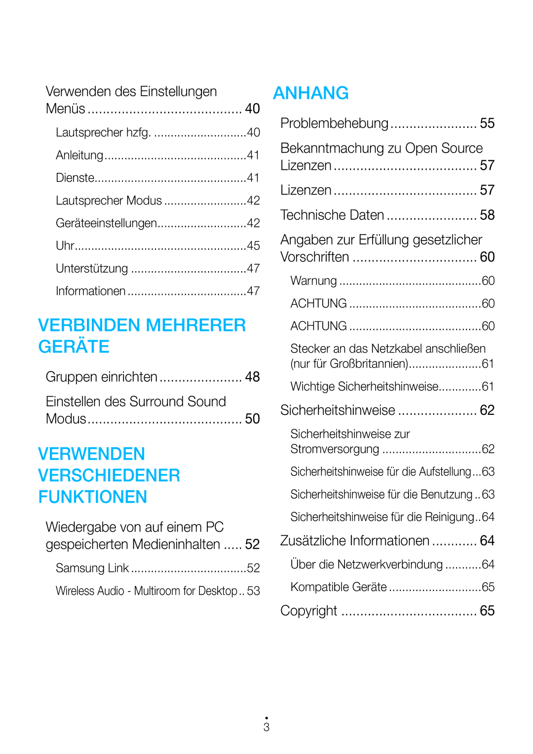 Samsung WAM6500/EN, WAM7500/EN Verwenden des Einstellungen, Einstellen des Surround Sound, Wiedergabe von auf einem PC 