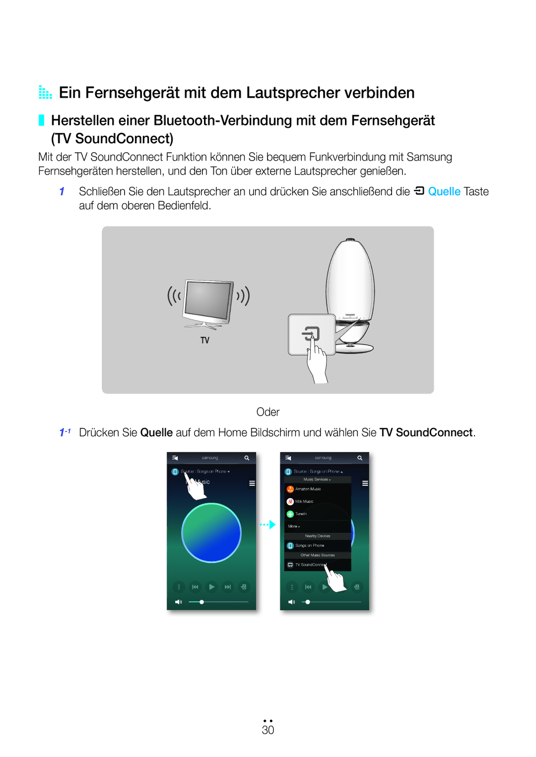 Samsung WAM6501/EN, WAM7500/EN, WAM7501/EN, WAM6500/EN manual AA Ein Fernsehgerät mit dem Lautsprecher verbinden 