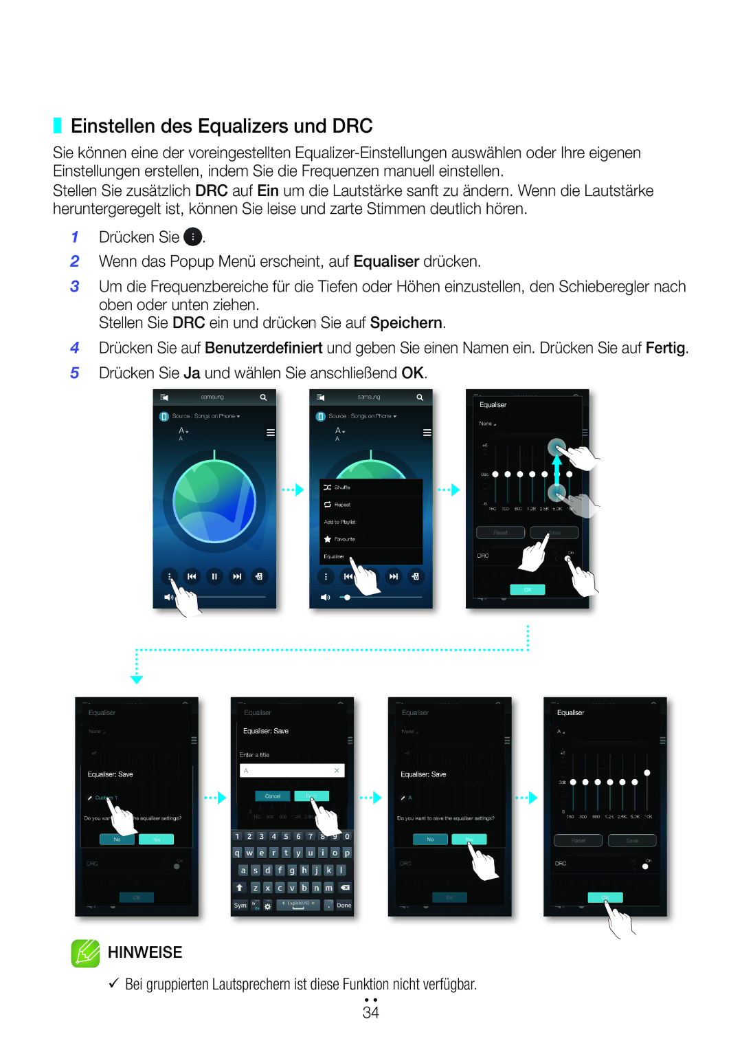 Samsung WAM6501/EN, WAM7500/EN, WAM7501/EN, WAM6500/EN manual Einstellen des Equalizers und DRC 