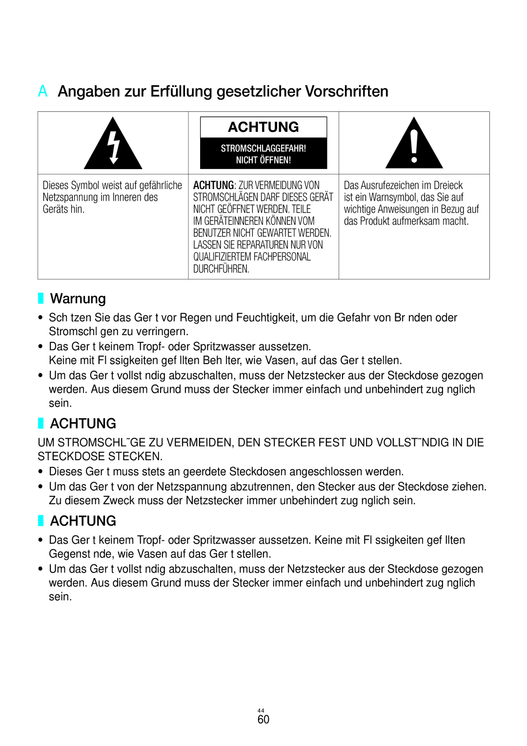 Samsung WAM7500/EN AA Angaben zur Erfüllung gesetzlicher Vorschriften, Warnung, Netzspannung im Inneren des, Geräts hin 