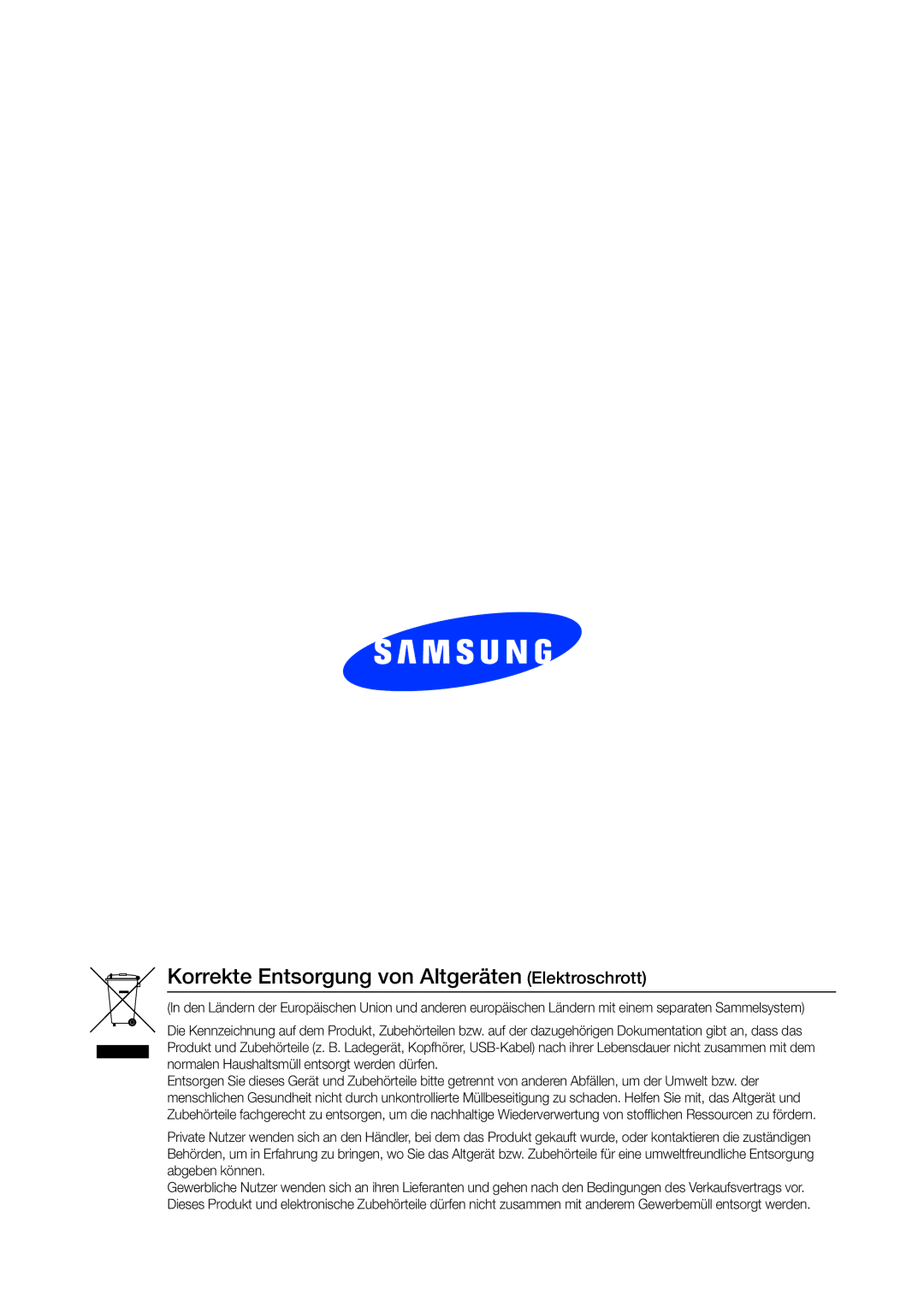 Samsung WAM7501/EN, WAM7500/EN, WAM6501/EN, WAM6500/EN manual Korrekte Entsorgung von Altgeräten Elektroschrott 