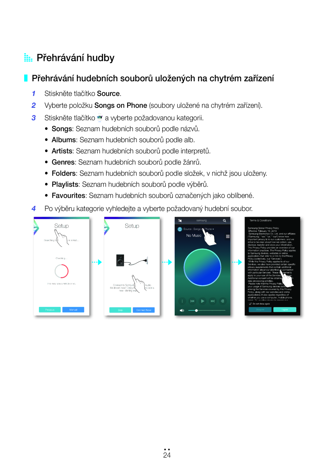 Samsung WAM7500/EN, WAM7501/EN, WAM6501/EN AA Přehrávání hudby, Přehrávání hudebních souborů uložených na chytrém zařízení 