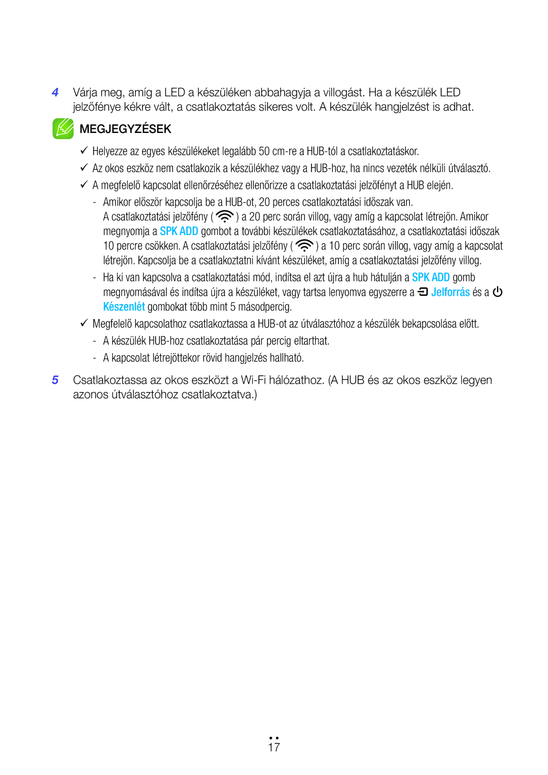 Samsung WAM7501/EN, WAM7500/EN, WAM6501/EN, WAM6500/EN manual Megjegyzések 