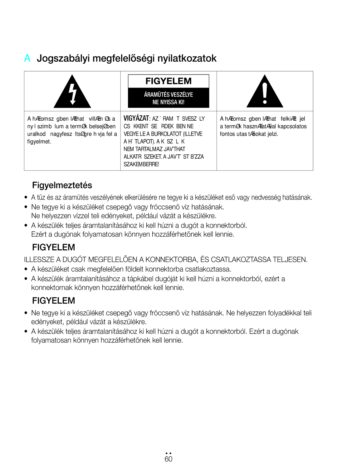 Samsung WAM7500/EN, WAM7501/EN, WAM6501/EN, WAM6500/EN manual AA Jogszabályi megfelelőségi nyilatkozatok, Figyelmeztetés 